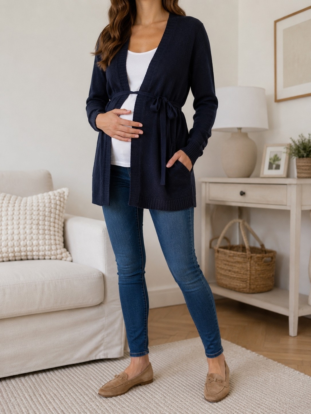 Seraphine Navy Tie Waist Cardigan Wool Cashmere Blend Size L NWT